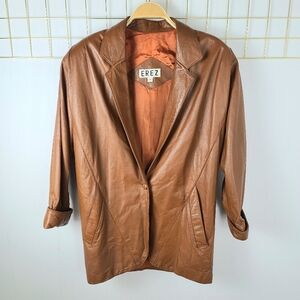Erez Oversized Slouchy Distressed Vintage Rust Orange Leather Jacket